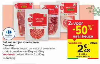 Carrefour Italiaanse fijne vleeswaren 2 x 80g aanbieding