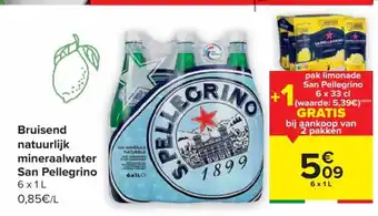Carrefour San pellegrino Bruisend natuurlijk mineraalwater 6 x 1L aanbieding