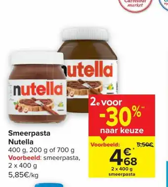 Carrefour Nutella Smeerpasta 2 x 400g aanbieding