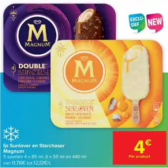 Carrefour Magnum Ijs sunflower en Starchaser per product aanbieding