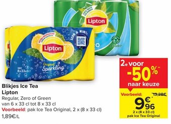 Carrefour Lipton Blikjes Ice tea 2 x (8 x 33cl) aanbieding