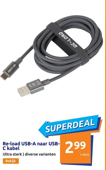 Action Re-Load USB-A Naar USB-C Kabel Ultra Sterk aanbieding