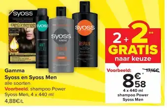 Carrefour Market Gamma Syoss en Syoss Men Alle Soorten 4 x 440ml aanbieding