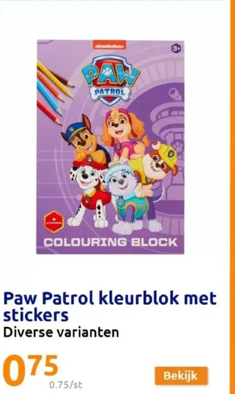 Action Paw patrol kleurblok met stickers aanbieding