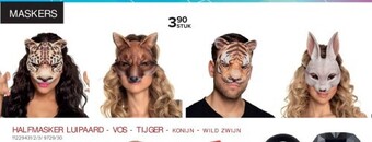 Euroshop Halfmasker luipaard - vos - tijger - konijn - wild zwijn aanbieding