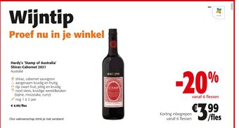 Colruyt Hardy's 'stamp of australia' shiraz-cabernet 2021 aanbieding