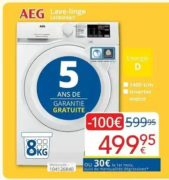 Eldi AEG Lave-linge L6FBI84W1 aanbieding