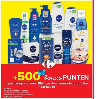 Carrefour Gamma nivea, nivea men en labello aanbieding
