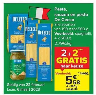Carrefour Pasta, sauzen en pesto de cecco aanbieding