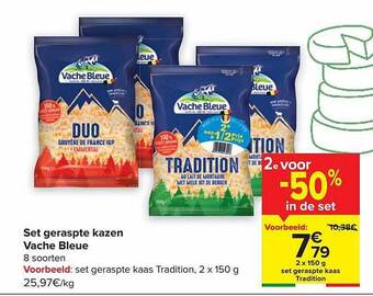 Carrefour Set geraspte kazen vache bleue aanbieding