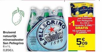 Carrefour Bruisend natuurlijk mineraalwater san pellegrino aanbieding