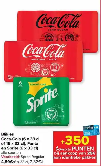 Carrefour Blikjes cocacola of fanta en sprite aanbieding