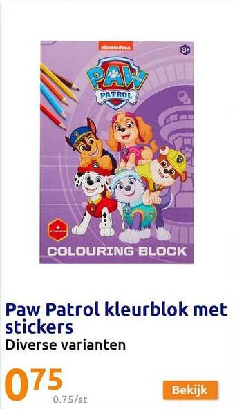 Action Paw patrol kleurblok met stickers aanbieding