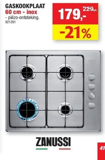 Hubo Gaskookplaat 60 cm - inox aanbieding