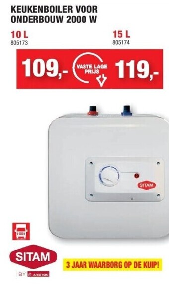 Hubo Keukenboiler voor onderbouw 2000 w aanbieding