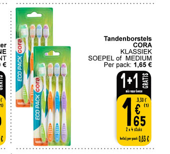 Cora Tandenborstels 2 x 4 stuks aanbieding