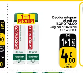 Cora Borotalco deodorantspray of roll on 2 x 50 ml aanbieding