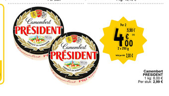 Cora President Camembert 2 x 250 g aanbieding