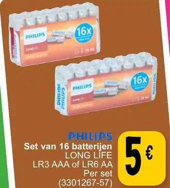 Cora Philips Set van 16 Batterijen Long Life LR3 AAA of LR6 AA 3301267-57 aanbieding