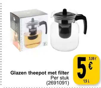 Cora Glazen Theepot Met Filter 1.5L 2691091 aanbieding