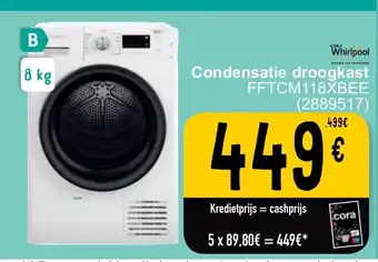 Cora Whirlpool condensatie droogkast FFTCM118XBEE aanbieding