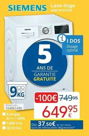 Siemens Lave-linge WM14T6V3FG