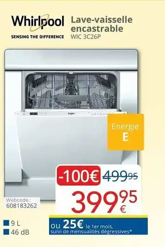 Whirlpool Lave-vaisselle encastrable WIC 3C26P