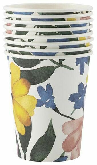 HEMA HEMA Kartonnen Bekers 250ml Bloemen - 8 Stuks aanbieding