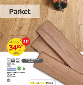 Brico Parket in Fineerhout Topwood aanbieding