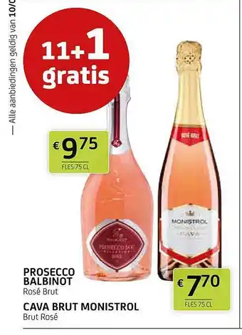 BelBev Prosecco balbinot, cava brut monistrol aanbieding