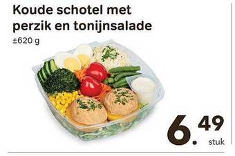 Koude schotel met perzik en tonijnsalade