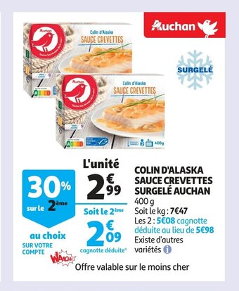 Auchan Colin d'alaska sauce crevettes surgele 400 g aanbieding