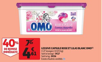 Auchan Lessive capsule rose et lilas blanc omo aanbieding