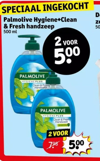 Kruidvat Palmolive hygiene+clean & fresh handzeep 500 ml aanbieding
