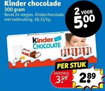 Kruidvat Kinder chocolade 300 gram aanbieding