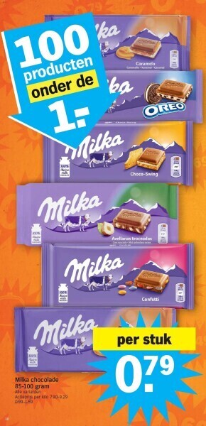 Albert Heijn Milka chocolade 85-100 gram aanbieding