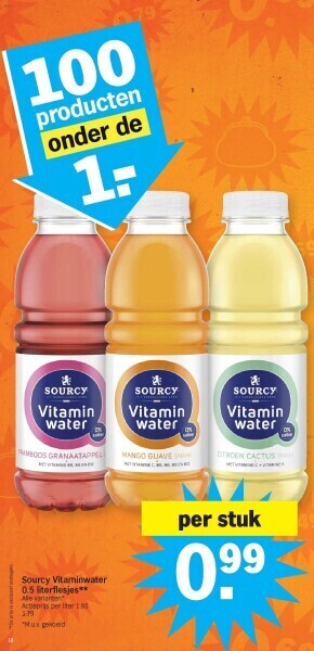 Sourcy vitaminwater 0.5 literflesjes