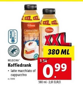 Lidl Milbona koffiedrank aanbieding