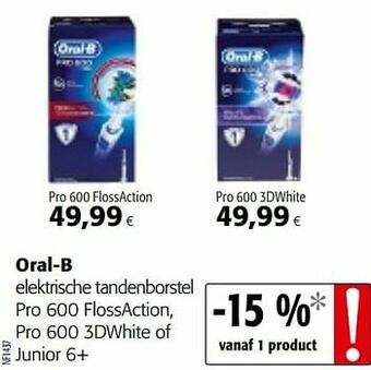 Oral-b elektrische tandenborstel pro 600 flossaction, pro 600 3dwhite of junior 6+