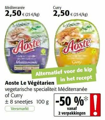 Colruyt Aoste le végétarien vegetarische specialiteit méditerranée of curry aanbieding