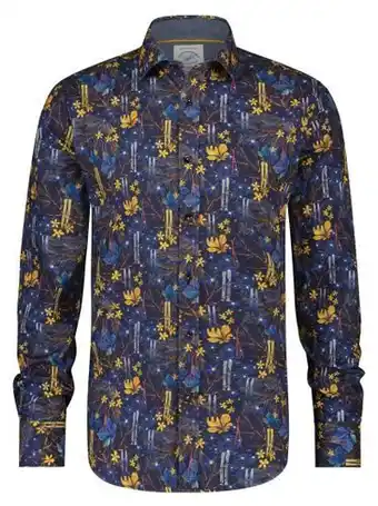 A fish named fred overhemd flowerprint navy blauw