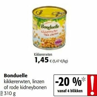 Colruyt Bonduelle kikkererwten, linzen of rode kidneybonen aanbieding