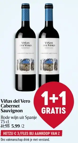 Delhaize Viñas del vero cabernet sauvignon rode wijn uit spanje 75 cl aanbieding