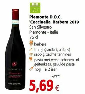 Piemonte d.o.c. coccinella barbera 2019 san silvestro piemonte - italië