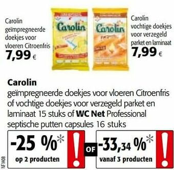 Colruyt Carolin geïmpregneerde doekjes voor vloeren citroenfris of vochtige doekjes voor verzegeld parket en laminaat aanbieding