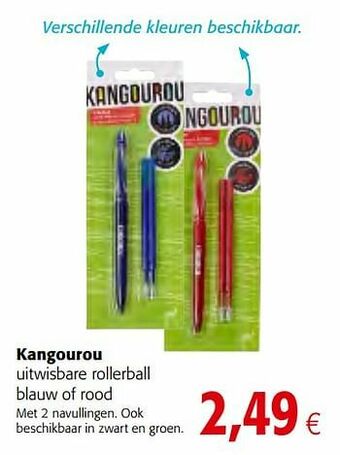Colruyt Kangourou uitwisbare rollerball blauw of rood aanbieding