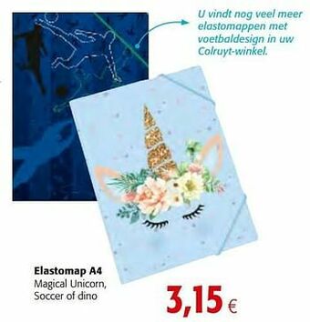 Colruyt Elastomap a4 magical unicorn, soccer of dino aanbieding