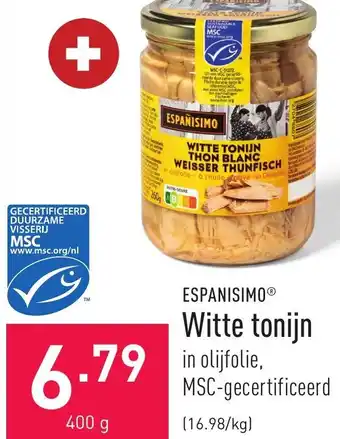 ALDI Espanisimo Witte Tonijn 400g aanbieding