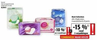 Colruyt Boni selection normal aloë vera geparfumeerde inlegkruisjes aanbieding