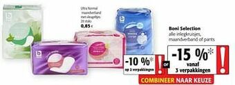 Colruyt Boni selection ultra normal maandverband met vleugeltjes aanbieding